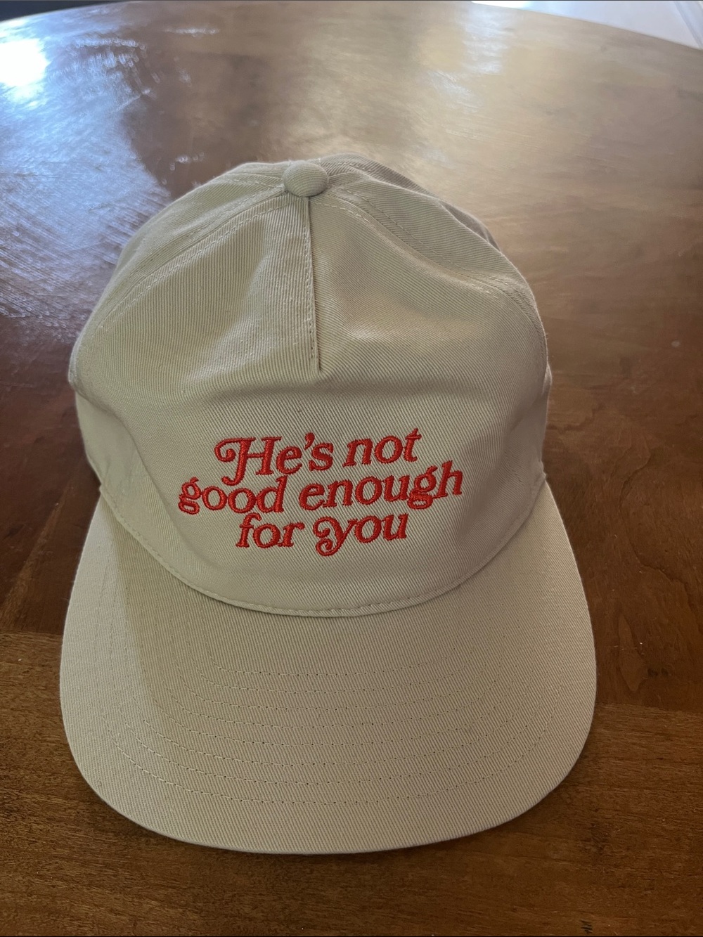 Urban Outfitters Beige Cap with Red Embroidery - "He's not good enough for you"